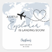 Little Explorer Adventure Blue Baby shower Vierkante Sticker (Voorkant)