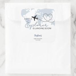 Little Explorer Adventure Blue Baby shower Vierkante Sticker