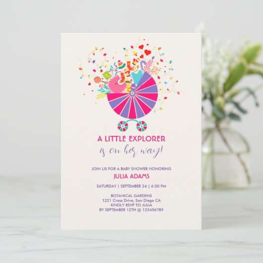 Little Explorer Baby shower Invitation Kaart (Staand voorkant)