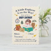 Little Explorer Baby Shower Uitnodiging – Avontuur (Staand voorkant)