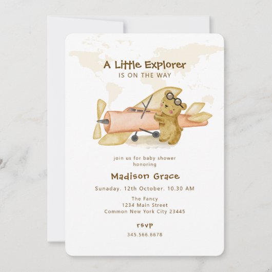 Little Explorer Beer Kaart Vliegtuig Baby shower (Voorkant)