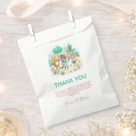 Little Explorer Bos Detective Boy Baby shower Bedankzakje (Geknipt)