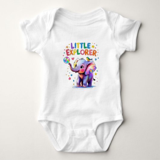 Little Explorer Crayon Style Baby Elephant Romper (Voorkant)