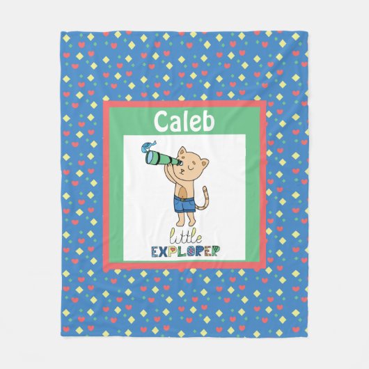 Little Explorer, Cute Personalized Kind Fleece Bl Deken (Voorkant)