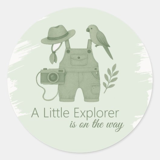 Little Explorer Is On The Way Baby Shower Ronde Sticker (Voorkant)
