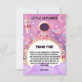 Little Explorer Paarse Baby shower Bedankkaart (Voorkant)