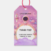 Little Explorer Paarse Baby shower Cadeaulabel (Voorkant)