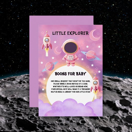 Little Explorer Paarse Baby shower Informatiekaartje