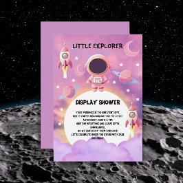 Little Explorer Paarse Baby shower Informatiekaartje
