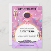Little Explorer Paarse Baby shower Kaart (Voorkant)