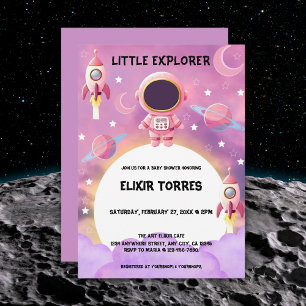 Little Explorer Paarse Baby shower Kaart