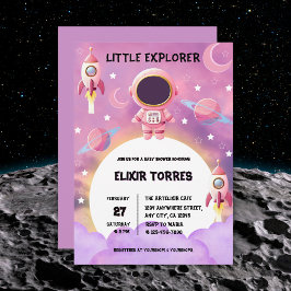 Little Explorer Paarse Baby shower Kaart