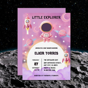 Little Explorer Paarse Baby shower Kaart