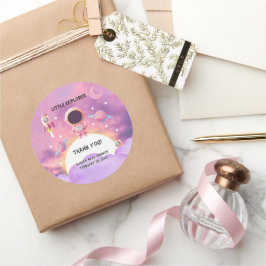 Little Explorer Paarse Baby shower Ronde Sticker