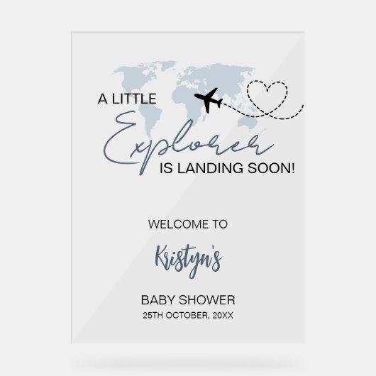 Little Explorer Wereldkaart Baby shower Welkom Acryl Bord (Voorkant)