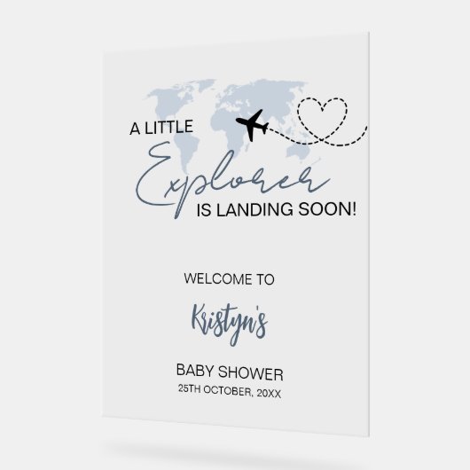 Little Explorer Wereldkaart Baby shower Welkom Acryl Bord (Hoek)