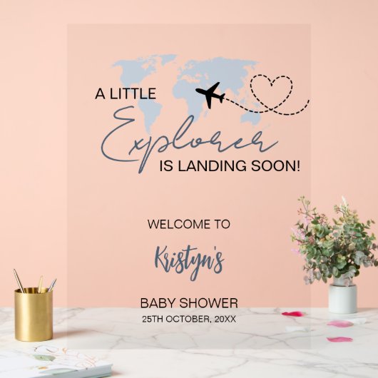 Little Explorer Wereldkaart Baby shower Welkom Acryl Bord (Huwelijk)