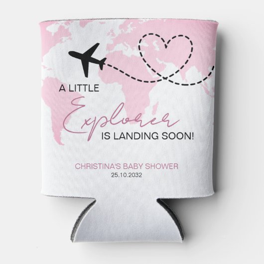 Little Explorer Wereldkaart Roze Baby shower Blikjeskoeler (Voorkant)