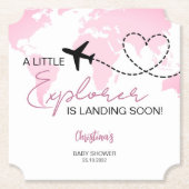 Little Explorer Wereldkaart Roze Baby shower Kartonnen Onderzetters (Voorkant)