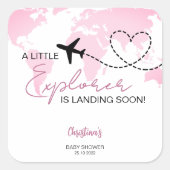 Little Explorer Wereldkaart Roze Baby shower Vierkante Sticker (Voorkant)