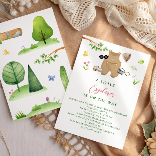 Little Explorer Woodland Forest Hiking Baby Shower Kaart