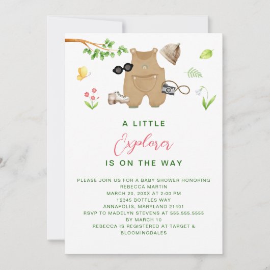 Little Explorer Woodland Forest Hiking Baby Shower Kaart (Voorkant)