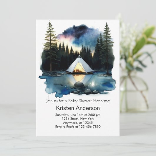 Little Explorer's Camping Adventure Baby shower Kaart (Staand voorkant)