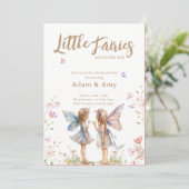 Little Fairies Twin Meisje Baby shower Invitation Kaart (Staand voorkant)