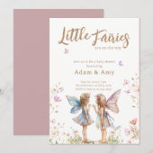 Little Fairies Twin Meisje Baby shower Invitation Kaart (Voorkant / Achterkant)