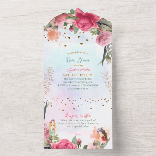 Little Fairy Baby Meisje Douche All In One Uitnodiging (Binnen)