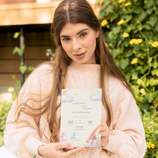 Little Fairy Beige roze waterverf baby shower Kaart