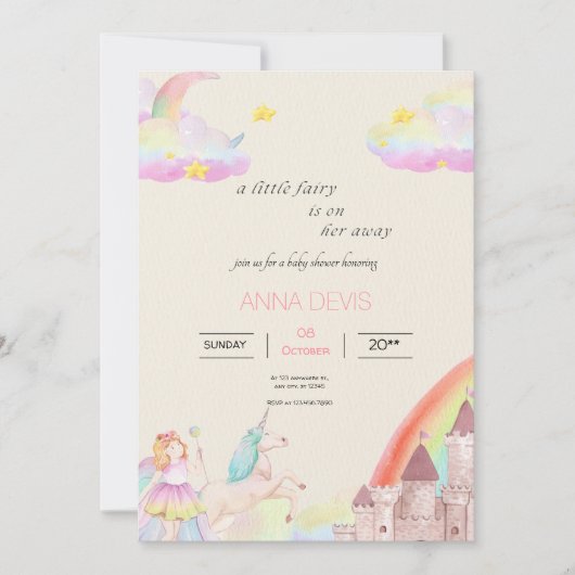 Little Fairy Beige roze waterverf baby shower Kaart (Voorkant)