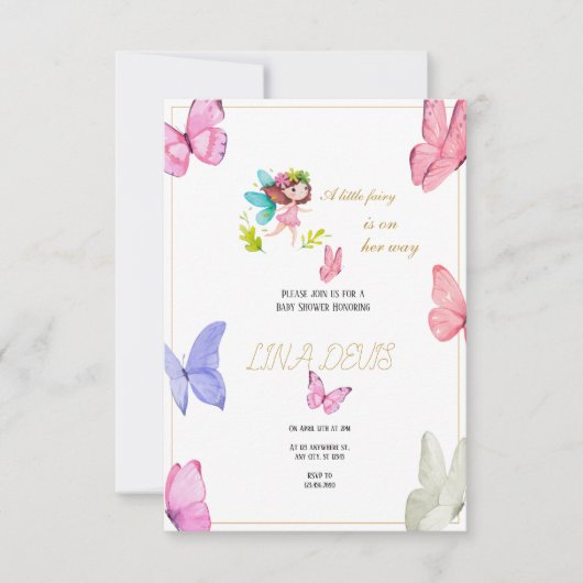 Little Fairy Butterfly baby shower invatation RSVP Kaartje (Voorkant)