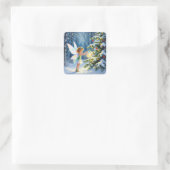 Little Fairy Decorating Christmas Trees Vierkante Sticker (Tas)
