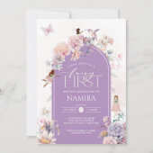 Little Fairy Eerste Verjaardag Roze Paarse Bloemen Kaart (Voorkant)