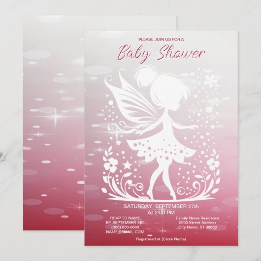 Little Fairy Floral Baby shower Invitation Kaart (Voorkant / Achterkant)