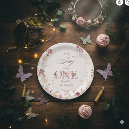 Little Fairy Floral Garden First Birthday Papieren Bordje