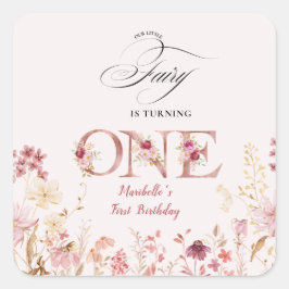 Little Fairy Floral Garden First Birthday Vierkante Sticker