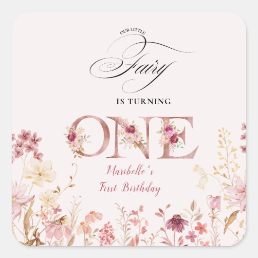 Little Fairy Floral Garden First Birthday  Vierkante Sticker (Voorkant)