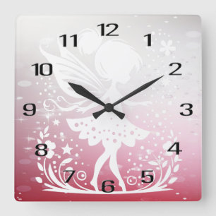Little Fairy Floral Wall Clock Vierkante Klok