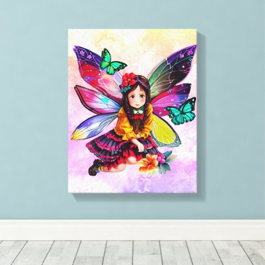 Little Fairy Holding Flowers Canvas Print (Insitu (Houten vloer))