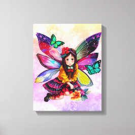 Little Fairy Holding Flowers Canvas Print