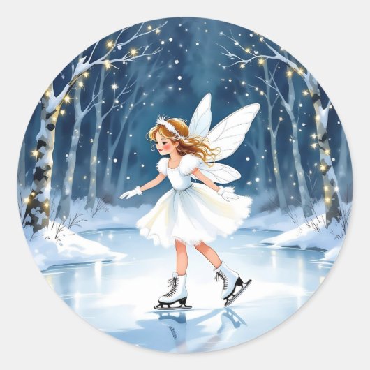 Little Fairy Ice Skating Christmas Ronde Sticker (Voorkant)