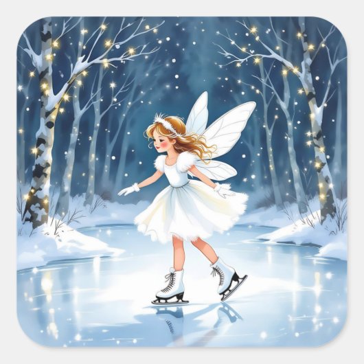 Little Fairy Ice Skating Christmas Vierkante Sticker (Voorkant)