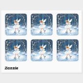 Little Fairy Ice Skating Christmas Vierkante Sticker (Vel)