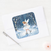 Little Fairy Ice Skating Christmas Vierkante Sticker (Envelop)