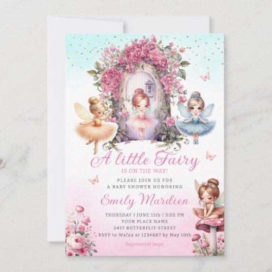 Little Fairy meisje Baby shower Boho roze bloem Kaart (Voorkant)