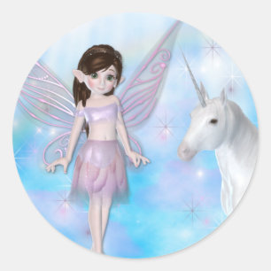Little Fairy met Unicorn-Design Ronde Sticker