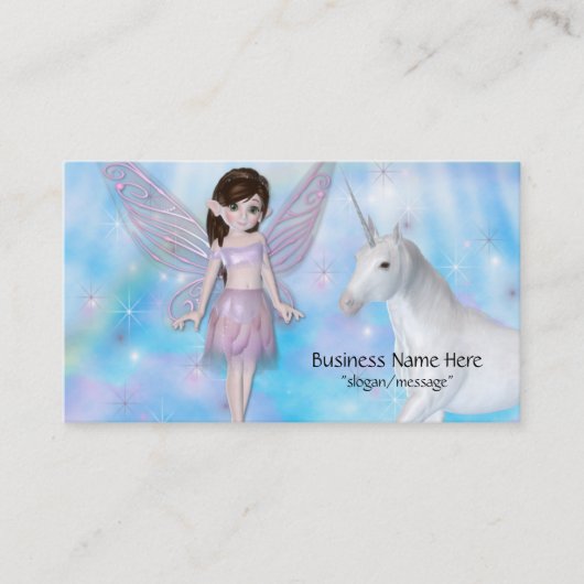 Little Fairy met Unicorn Fantasy Visitekaartjes (Voorkant)