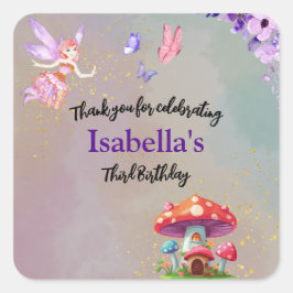 Little Fairy Mushroom House Butterflies Any Age Vierkante Sticker